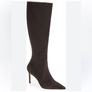 Stuart Weitzman Women 85 To the Knee Gray Stretch Suede Stiletto Boots Slate